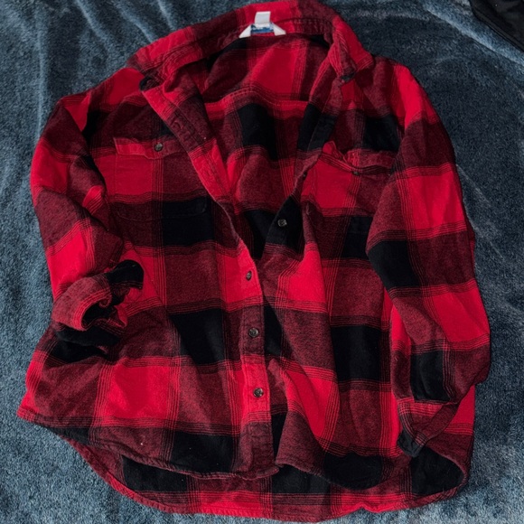 Old Navy Tops - Old Navy Red and Black Plaid Boyfriend Shirt